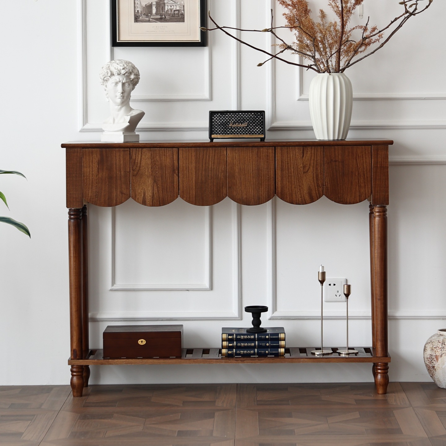 American-Style Vintage Solid Wood Sideboard Tea Cabinet Entryway Console Simple Wall-Mounted Table Foyer Sideboard Entryway Cabinet