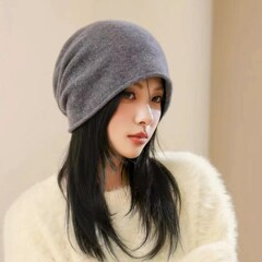 精选纯羊毛毛线帽子女大头围卷边堆堆帽高级感秋冬季针织包头冷帽