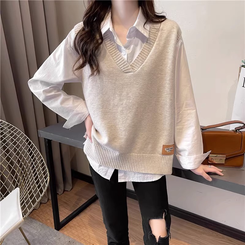 Chaleco de las mujeres de primavera y otoño 2023 nuevo suéter con cuello en V chaleco suéter interior suelto exterior delgado superior Otoño e Invierno image 6