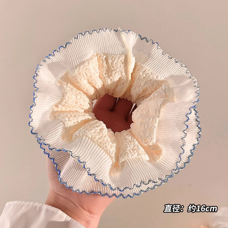 Corbata de pelo de intestino de lunares de crema grande coreana, gomas de goma de cola de caballo suaves para mujer, accesorios para el cabello de bola, accesorios para el cabello, cuerda para la cabeza