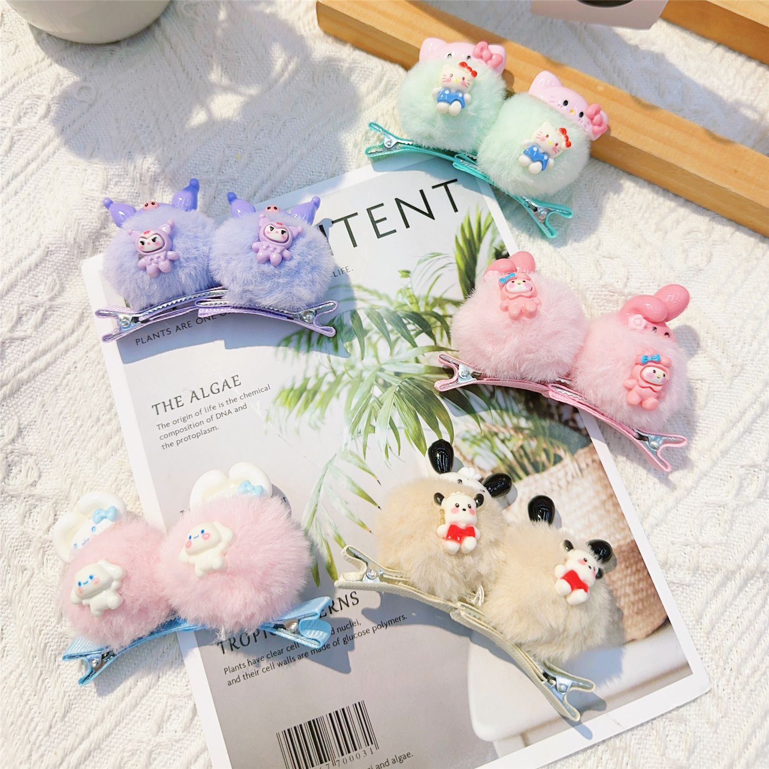 Solid color blue cat Sanli set, erect ears, hair ball hairpin, starting price of 10 pieces