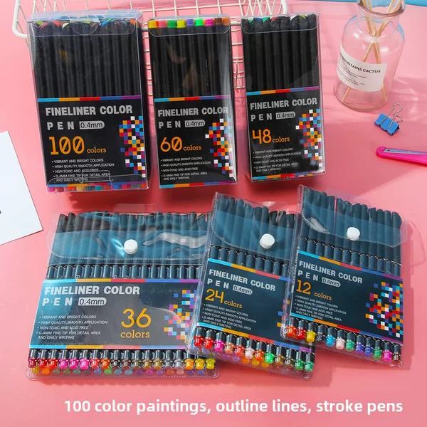 Amazon Cross-border Color Gouline Pen Water-based Painting Stroke Pen Hand Account Pen Very Fine Needle Pen Set 100 Color