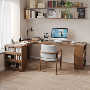 Solid Wooden Bedroom Corner Computer Desk Home Simple Modern Desk Bookcase Integrated Log Style Office Desk Workbench