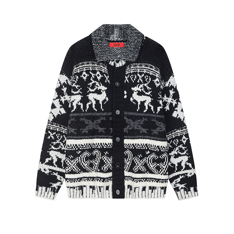 Christmas American Retro Fair Isle Knitwear Cardigan High Collar Two-Wear Jacquard Soft Waxy Loose Couple Knitwear Christmas American Retro Fair Isle Knitwear Cardigan High Collar Two-Wear Jacquard Soft Waxy Loose Couple Knitwear
