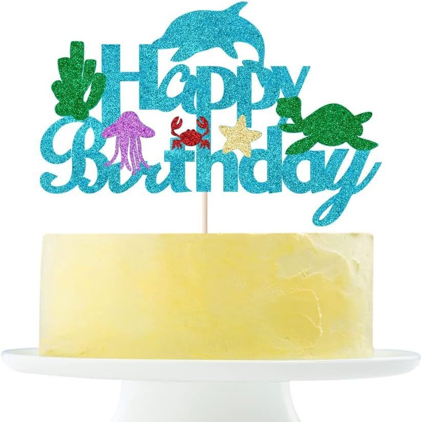 2024 nuevo estilo feliz cumpleaños decoración de pastel tema de animales marinos fiesta de cumpleaños decoración de pastel transfronterizo