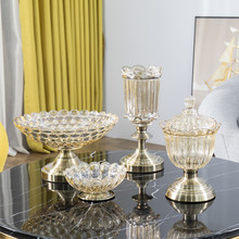 BG54歐式客廳茶幾水果盤家居裝飾品果盤套裝水晶玻璃花瓶果罐擺件
