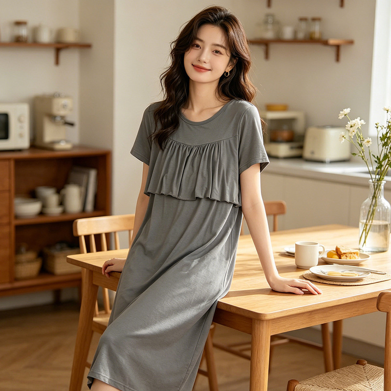 Women's Plus Size Cotton Soft Bra-Free Anti-Bump Chest Cover That Can Be Worn Outside, Short-Sleeved Dress, Home Dress