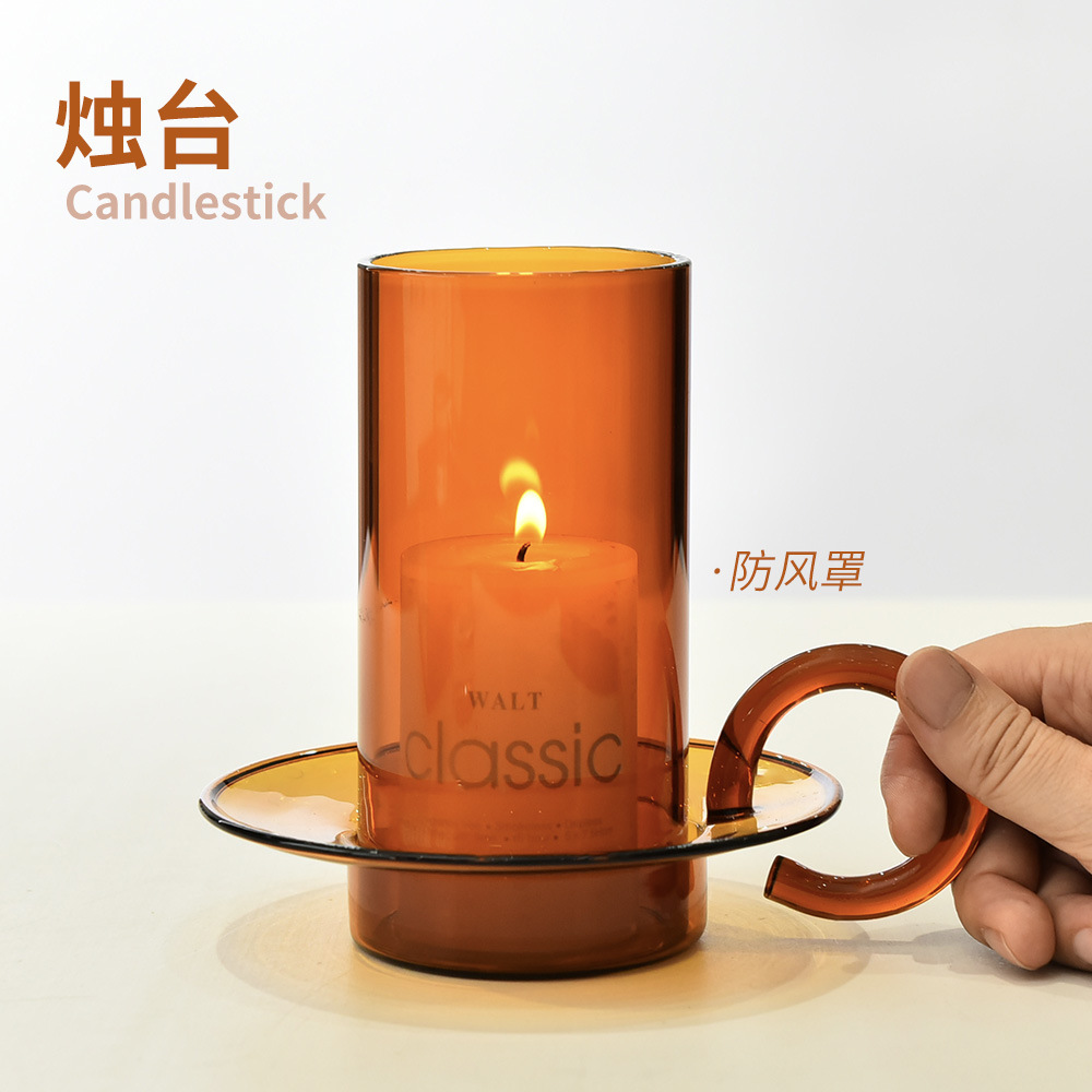Candelabro redondo de vidrio de color de estilo europeo con mango retro transparente titular de la vela de vidrio del hogar decoración de estilo chino
