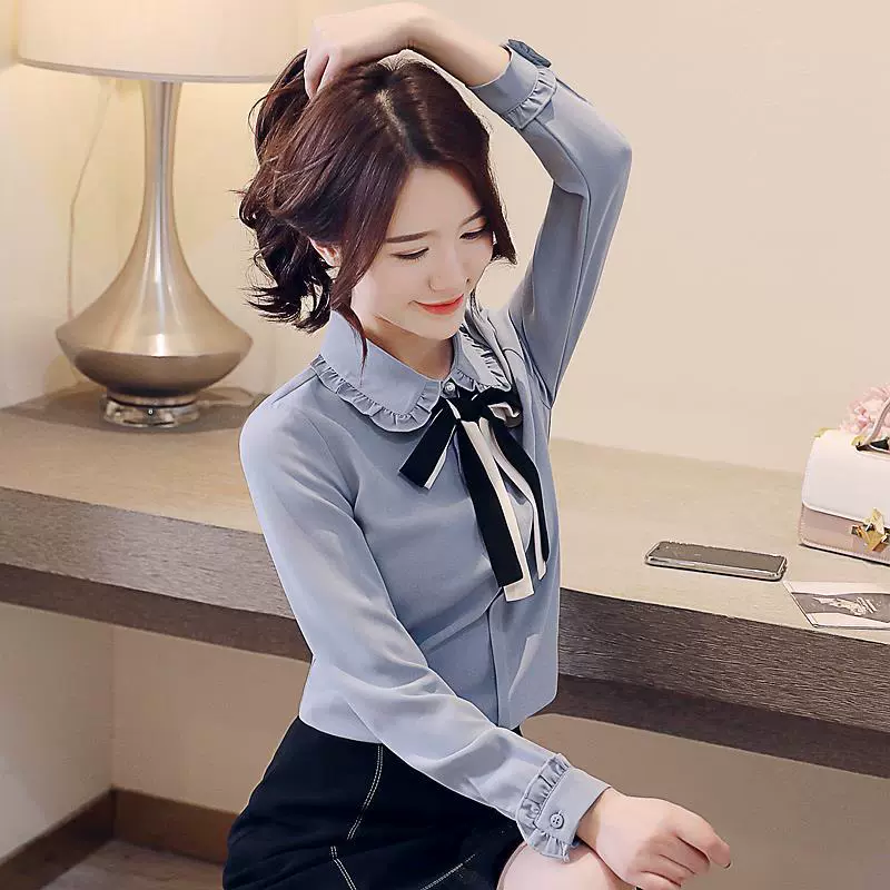 Autumn shiffon base shirt with bow