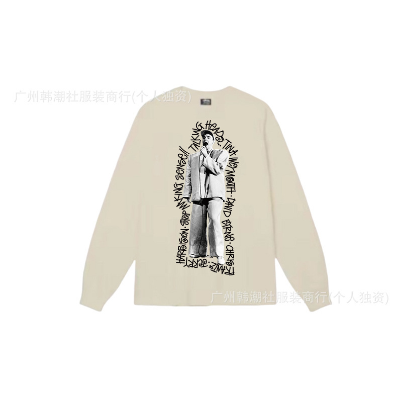 25S跨境斯图西长袖印花t恤美式潮牌STUSSY圆筒布休闲宽松男女同款|undefined