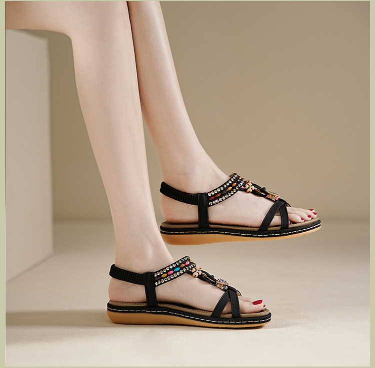 ielts run new summer 2025 spring and summer rhinestone casual seaside beach flat sandals women's comfortable all-matching 676- undefined