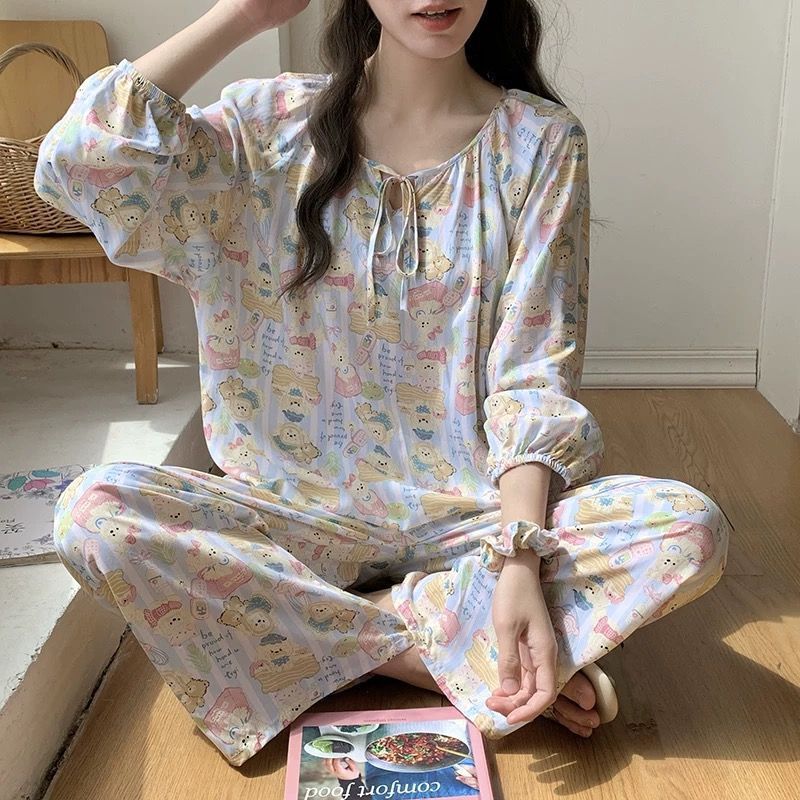 棉绸睡衣家居服慵懒国风睡衣女夏季圆领空调服百搭|undefined