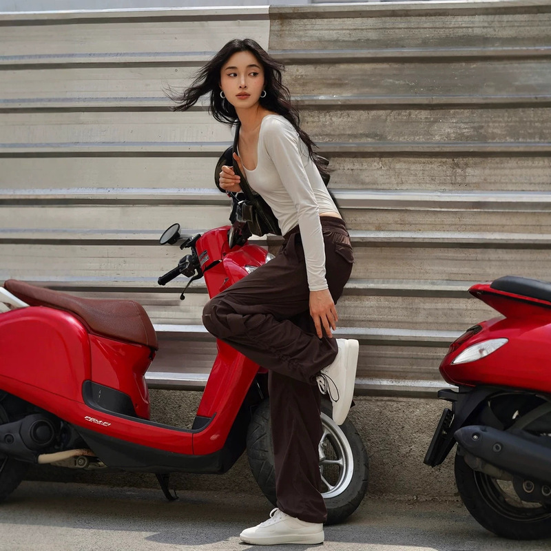Long Cargo Pants for Women, Loose Straight-Leg Casual Pants, Versatile Sports Pants, Mid-Waist Drawstring Slimming Trendy Street-Style Long Pants Long Cargo Pants for Women, Loose Straight-Leg Casual Pants, Versatile Sports Pants, Mid-Waist Drawstring Slimming Trendy Street-Style Long Pants