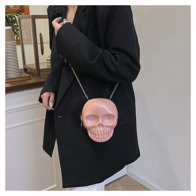 189g Weight Zipper Closure Type Single Shoulder Strap Strap Type Shoulder Bag Bags Type Casual Occasion Plastic Material Skull Pattern All Seasons Season Women's Gender Streetwear Style Oval Shape Mini Size Women's Mini Plastic Skull Streetwear Oval Zipper Shoulder Bag 20