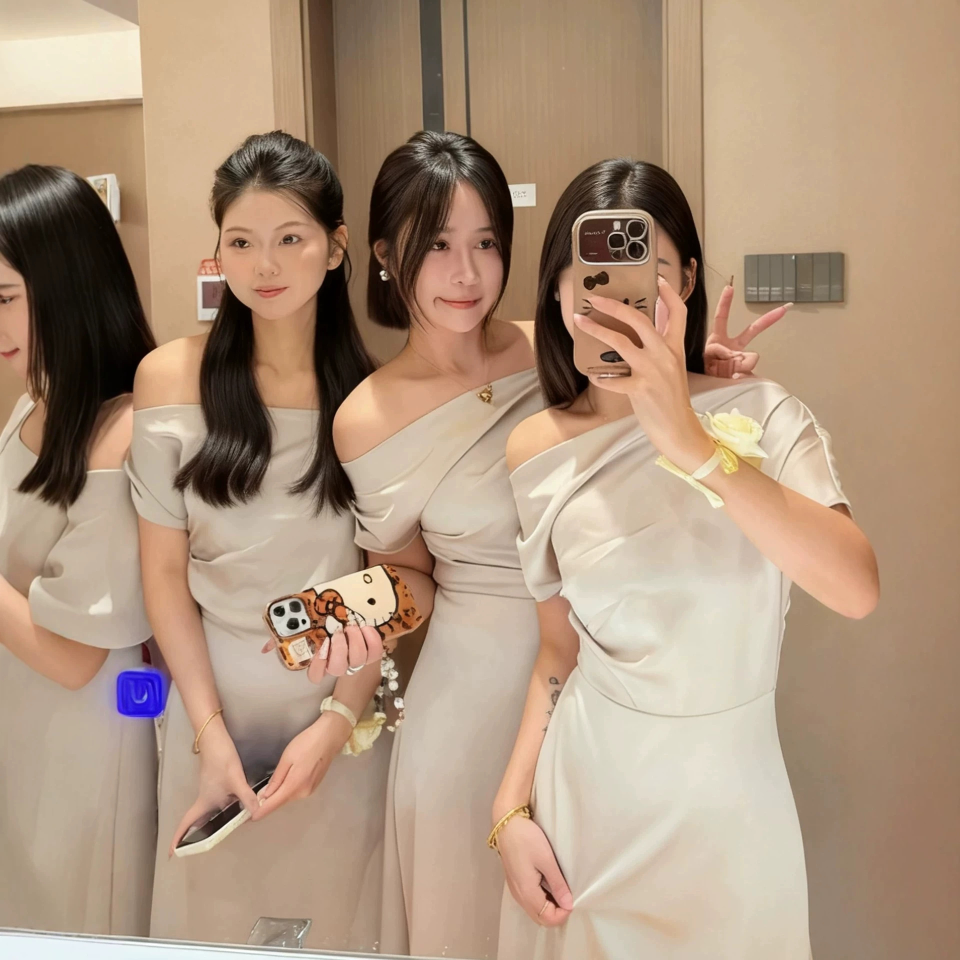 New satin champagne color halter neck wedding party dress, bridesmaid dress, niche high-end long dress for women