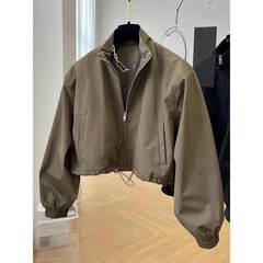 美式新款高级春秋别致立领短款外套休闲小个子冲锋衣工装气质女装