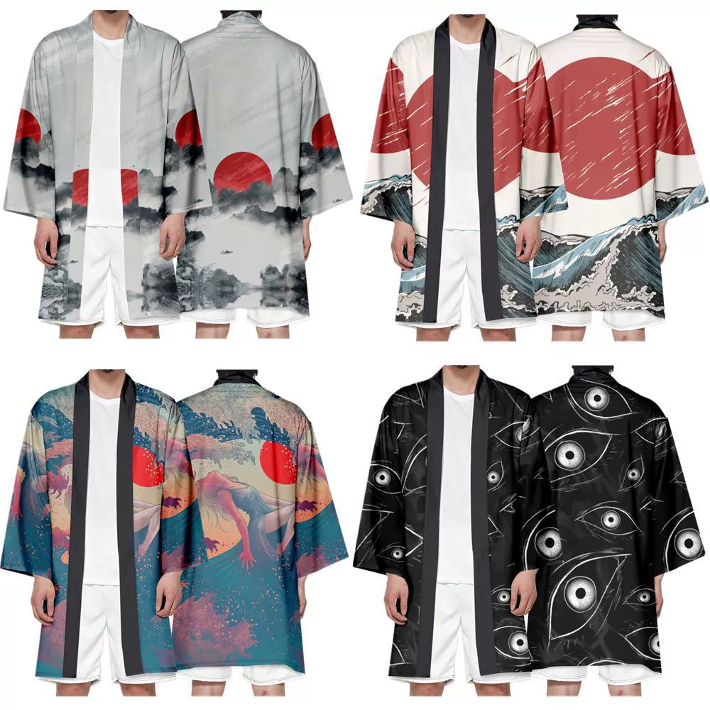 Фабрика прямых продаж в китайском стиле креативный длинный кардиган плащ с 3D-принтом ретро узор с семью рукавами