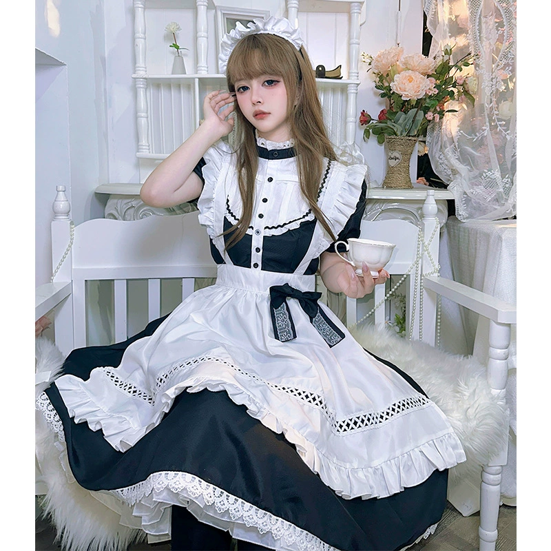 Трансграничный милый костюм горничной с бантом Британская форма горничной с воротником-стойкой плюс размер Британский Дворецкий Косплей Униформа слуги