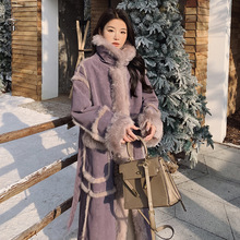 紫色皮毛一体大衣外套女2023冬装新款韩版加绒加厚保暖女式大衣潮