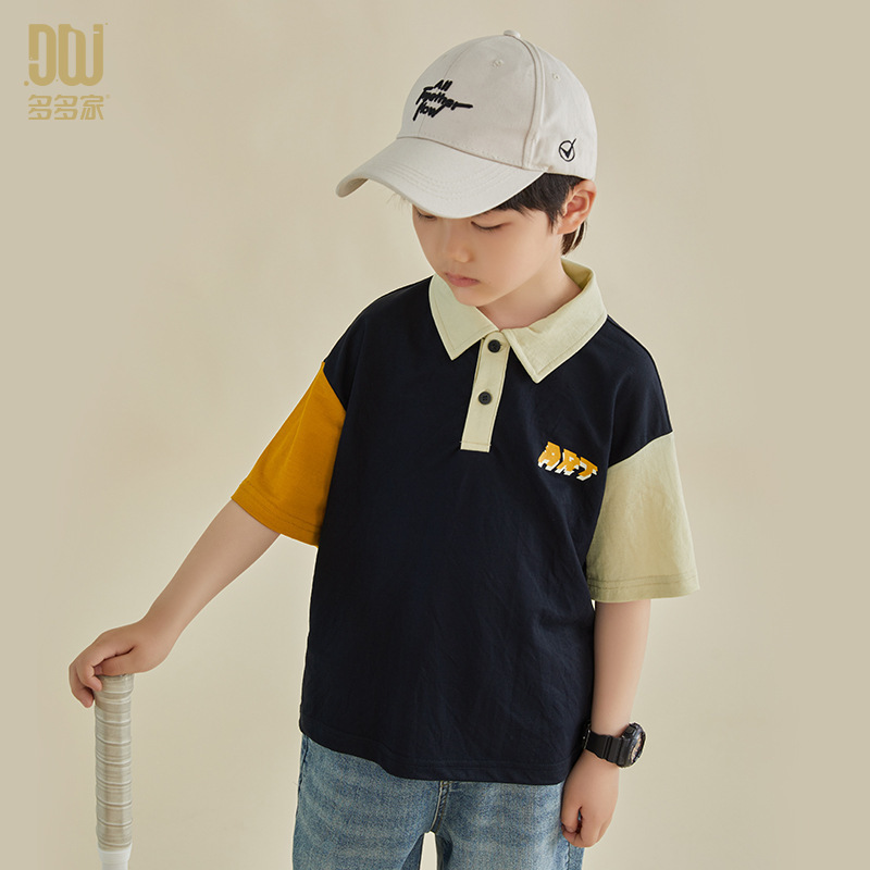 Duojia 男の子服袖コントラストカラー男の子ポロシャツ夏子供半袖 Tシャツ中大子供ハンサムトップス|undefined