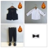 Fleece black vest, trousers, shirt, bow tie, maple leaf lapel pin