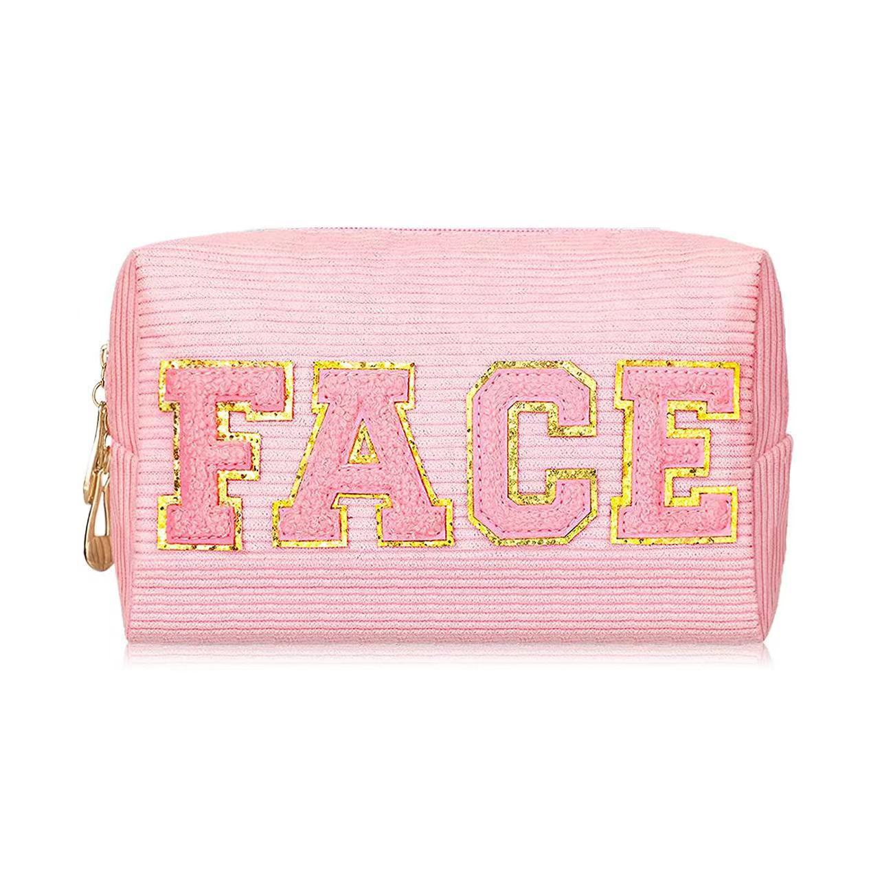 2023 amazon transfronterizo nuevo popular bordado chenille carta pana bolsa de cosméticos bolsa de lavado bolsa de almacenamiento