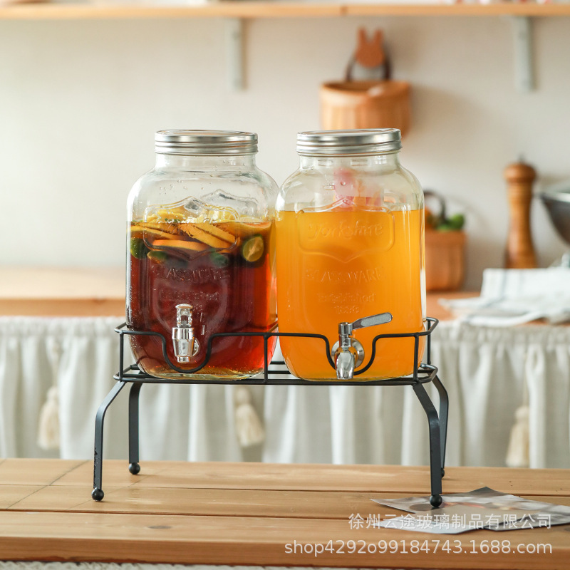 Amazon vidrio transparente tarro de jugo con grifo comercial restaurante bebida leche cola cubo cóctel traje al por mayor