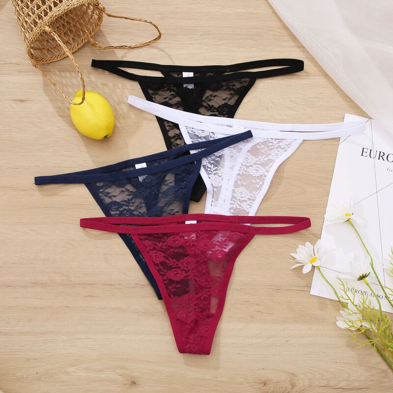 Women's Thong Sexy Low Waist Lace Thin Belt Hollow Out Panties Women's Briefs L015