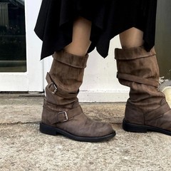 秋冬内增高挂饰时装靴2025新款厚底复古绒皮慵懒感增高短靴女ins