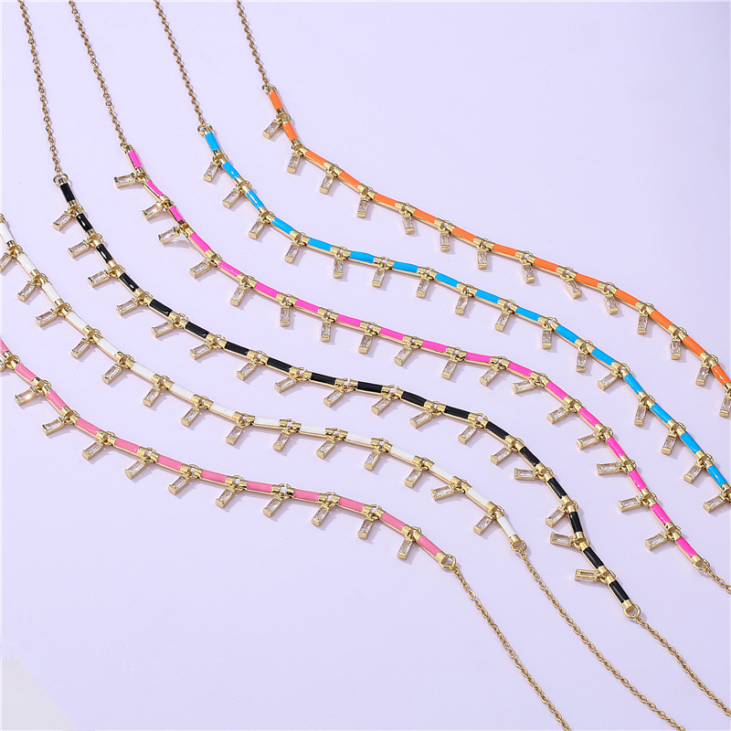 Fashion Square Copper Plating Inlay Zircon Pendant Necklace 1 Piece