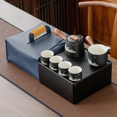 黑陶远山侧把壶提梁壶手抓壶茶盘整套便携商务节庆礼品茶具logo