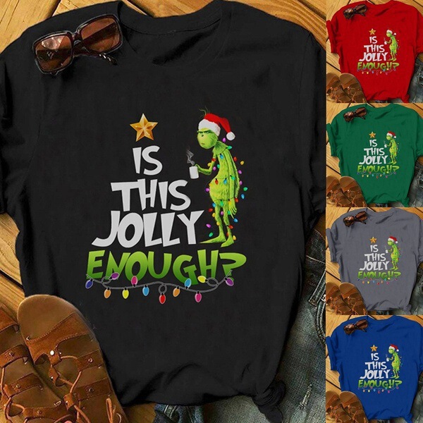 2024 European and American foreign trade new T-shirt Grinch Christmas shirt IS THISJOLLYENOUGH Christmas T-shirt