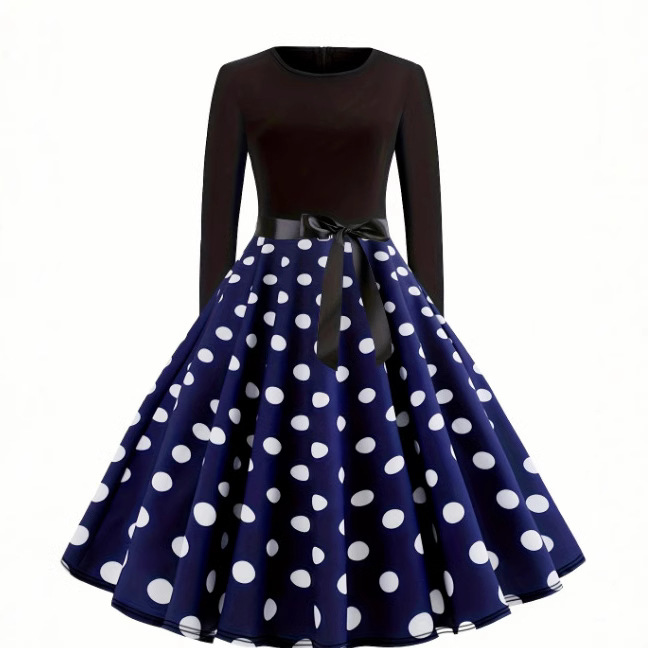 跨境欧美爆款大码 波点连衣裙优雅