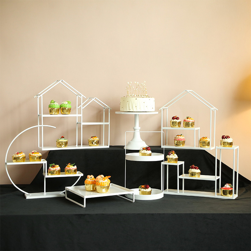 Mesa de postre de hierro blanco decoración soporte de exhibición bandeja de la torta té de la tarde europeo merienda soporte comida fría té mesa de descanso image 20