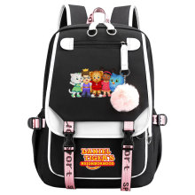 日漫小老虎丹尼尔印花USB青少年学生书包男女休闲织带翻盖双肩包