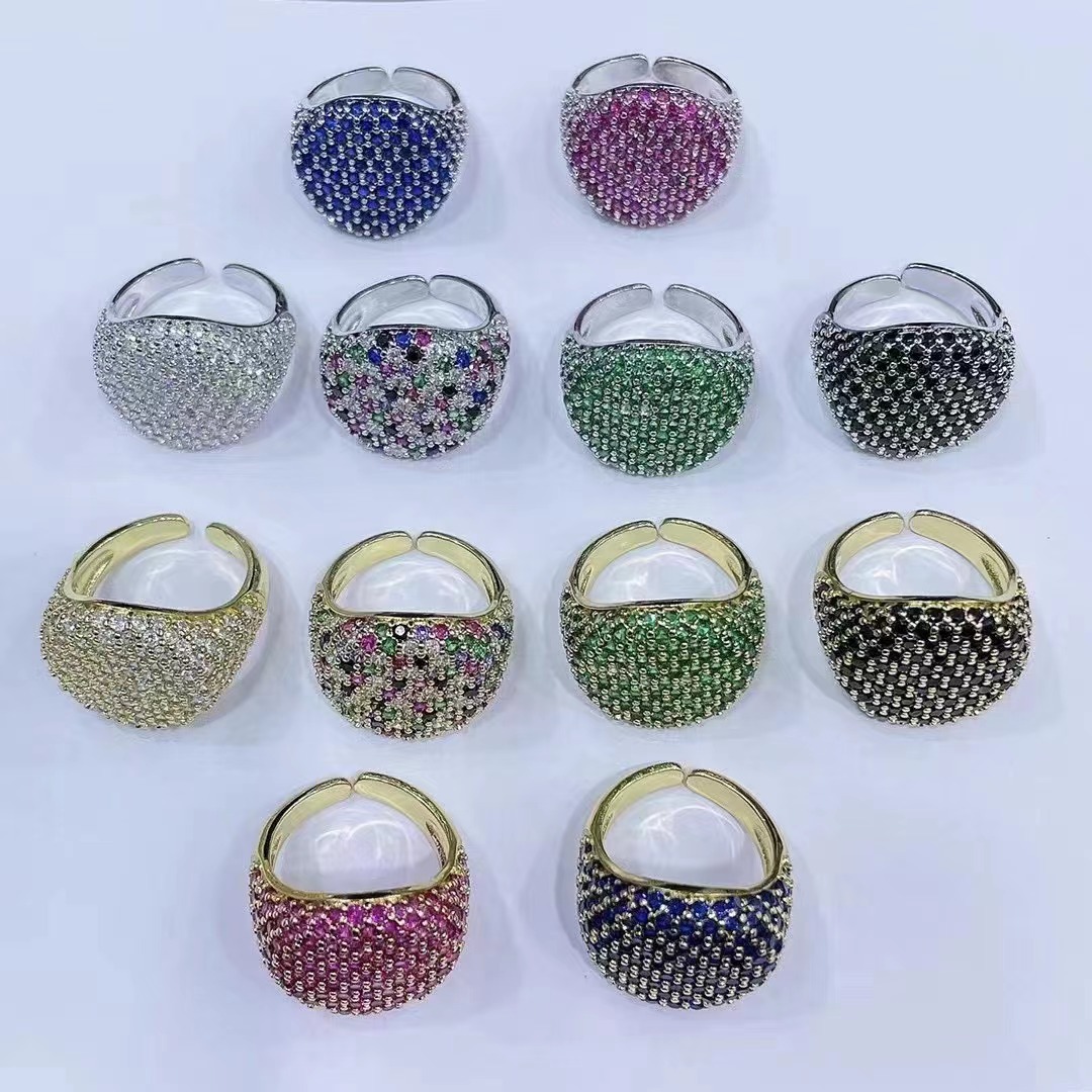 Plating Design Fashion Style European And American Micro-inlaid Ring Opening Adjustable Full Diamond Zircon Ring Wholesale