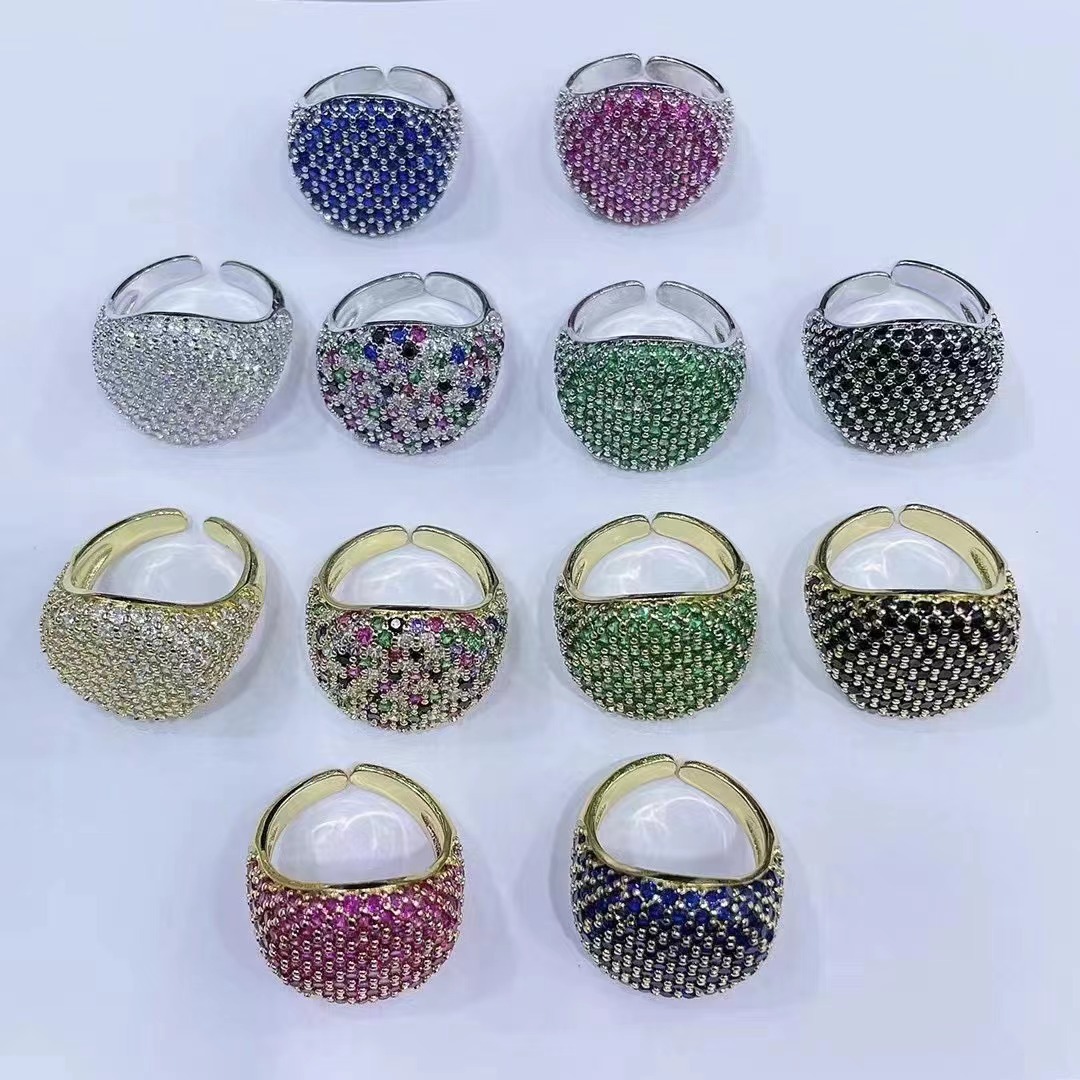 European And American Micro-inlaid Ring Opening Adjustable Full Diamond Zircon Ring Wholesale display picture 5