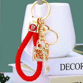招财创意镶水钻镂空钥匙汽车钥匙扣可爱包包挂件金属钥匙链圈礼品