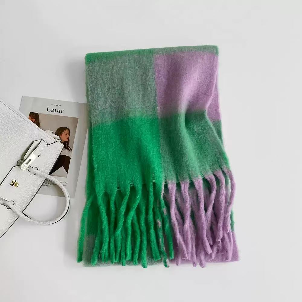 Bufanda Chal Grande de Mohair para Mujer de Poliéster Térmica a Cuadros para Invierno image 10