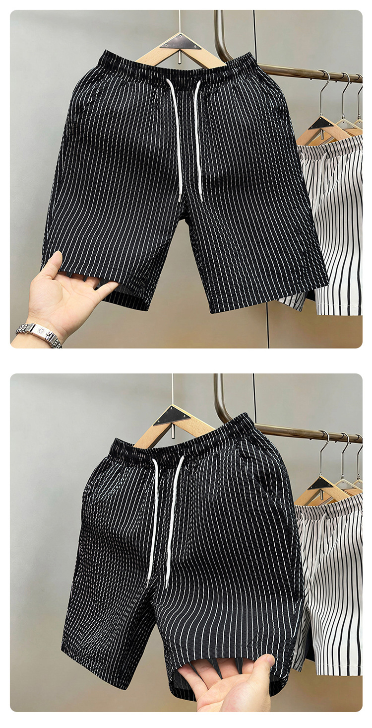 Men's Style Slim Fit Quick Dry Striped Shorts Summer Thin Trendy Beach Outerwear_viptrois.com
