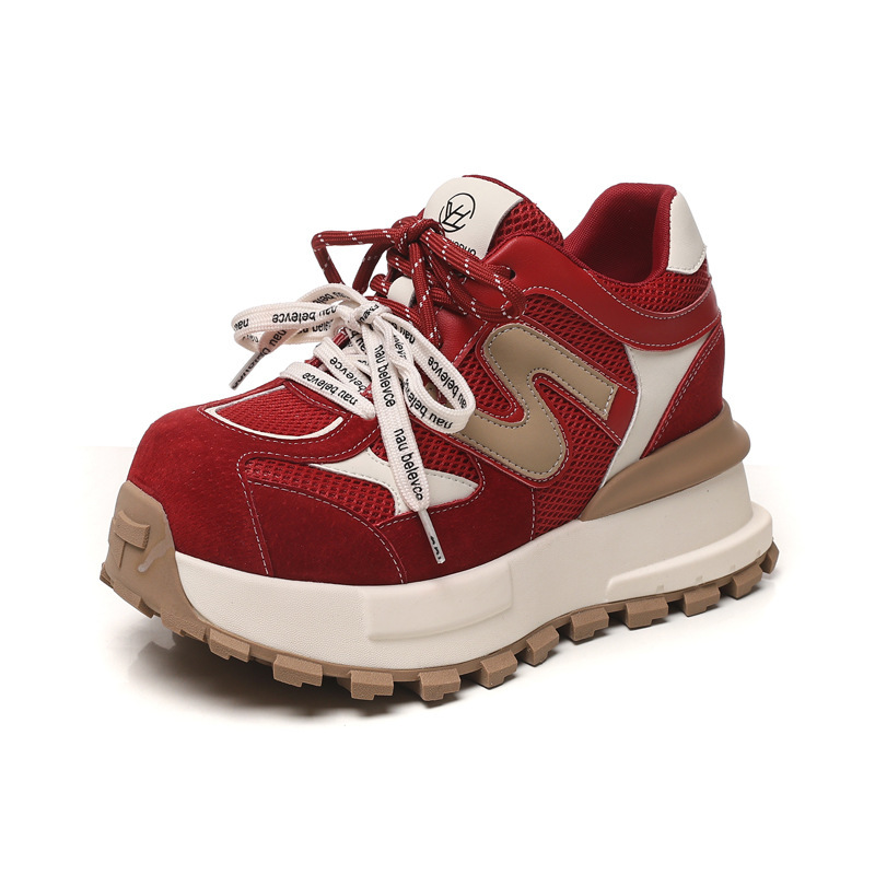 Giày sneaker nữ đế dày lưới thoáng khí phong cách daddy — màu be
