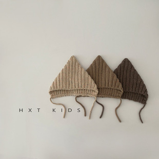 Baby Wool Hat Autumn and Winter Ins Foreign Style Pointed Tie-up Ear Protection Hat Small Month Age Infant Baby Hat Trendy