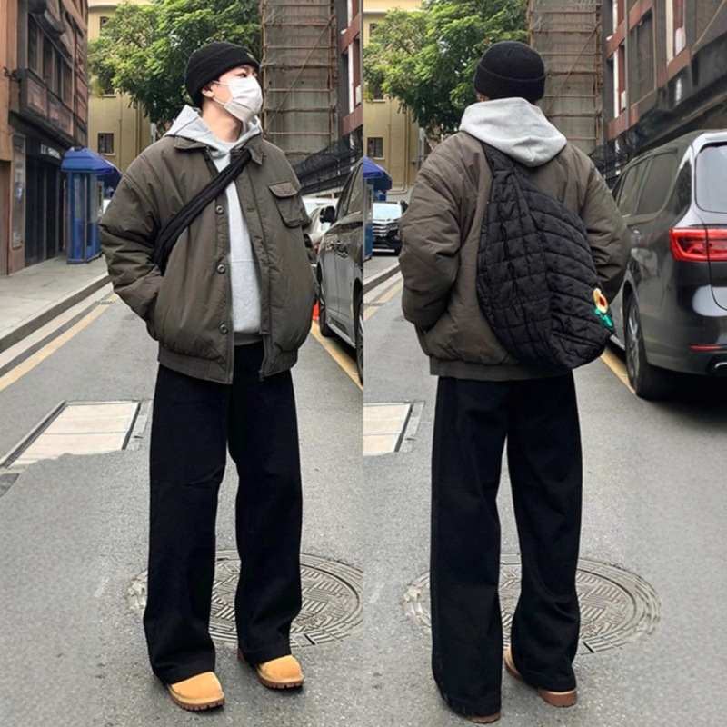 Black Jeans Men's American High Street Loose Wide-Leg Pants with Rhubarb Boots Straight Men's Pants Spring and Autumn