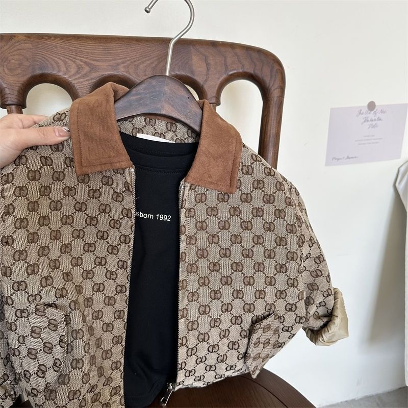 Chaqueta para niños, ropa de primavera y otoño, chaqueta con cremallera con estampado de bebé para hombres y mujeres, chaqueta casual coreana con solapa para niños