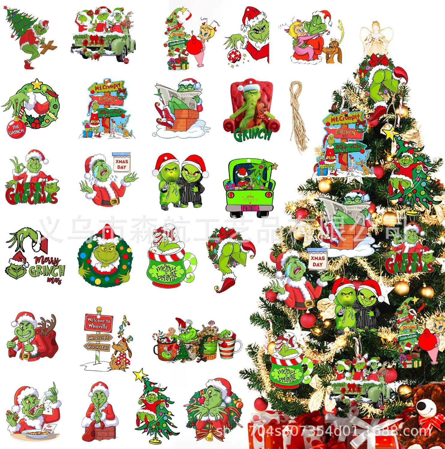 24 деревянных украшения рождественской елки Рождественские украшения Гринч Зимние украшения Семейные рождественские подарки