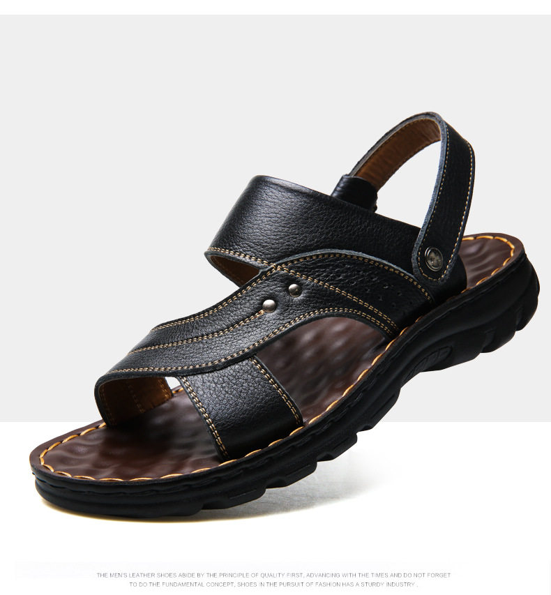 Dép sandal nam da bò lớp đầu hở ngón đế dày thoáng khí size lớn — 10135 màu đen, 10888 Màu nâu, 10888 màu đen, 12129 Màu nâu chi tiết 24