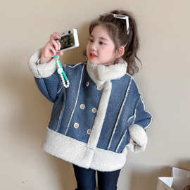 女童皮毛一体皮外套2025新款洋气儿童秋冬加绒加厚宝宝保暖外套