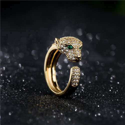 Rings for unisex copper inlay zircon leopard ring fashion spirit leopard set auger BaoTou ring opening atmosphere