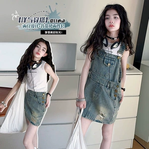Летние съемные подтяжки джинсовая юбка юбка на девочку летняя одежда платье 2026 года детская одежда