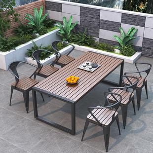 ☺ Outdoor Courtyard Tables and Chairs Open-Air Outdoor Balcony Leisure Internet Celebrity Coffee Milk Tea Shop Waterproof Plastic Wood Table and Chair Combination